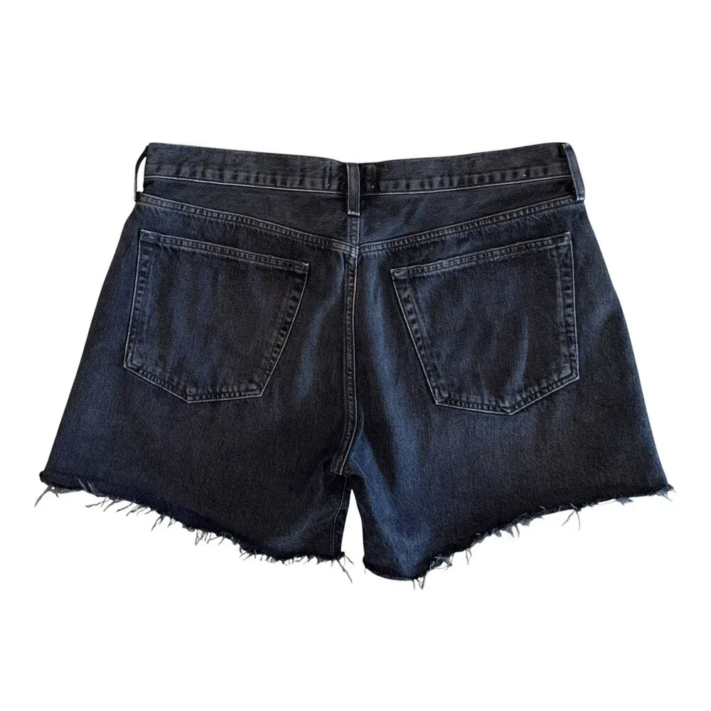 AGOLDE Parker Long Black Denim High Rise Fray Hem Jean Shorts Women’s Size 33